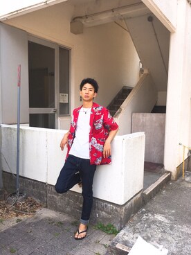 「EXIT（イグジット）のアイテム（デニムパンツ）」を使った、しゅんすけさん（メンズ・174cm）の夏コーディネート