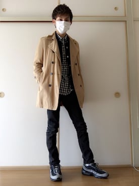 「アイテム（トレンチコート）」を使った、白王子ゆーや@Twitchさん（メンズ・175cm）の春コーディネート