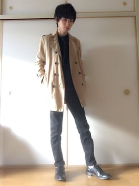 「アイテム（トレンチコート）」を使った、白王子ゆーや@Twitchさん（メンズ・175cm）の冬コーディネート