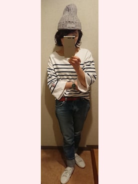 「CONVERSE（コンバース）のアイテム（ニットキャップ/ビーニー）」を使った、saraさん（レディース・157cm）の冬コーディネート