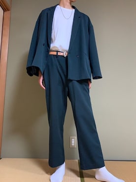 「HARE（ハレ）のアイテム（テーラードジャケット、グリーン系）」を使った、かずさん（メンズ・183cm）の夏コーディネート