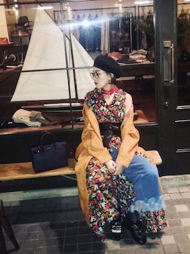 「サッシュベルト」｜「アイテム（その他アウター）」を使った、山本優希さん（レディース・158cm）の春コーディネート