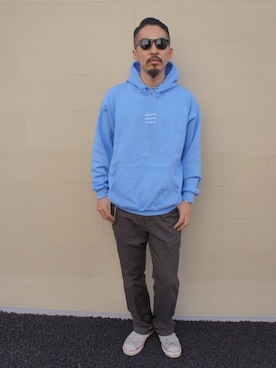 「アイテム（パーカー、ブルー系）」を使った、macoさん（メンズ・180cm）の冬コーディネート