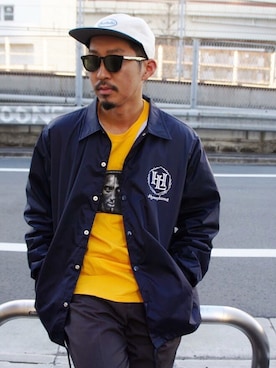 「SAYHELLO（セイハロー）のアイテム（キャップ）」を使った、macoさん（メンズ・180cm）の冬コーディネート