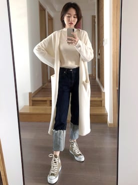 「日系极简」｜「アイテム（ピーコート）」を使った、是阿金诶_(かな)さん（レディース・163cm）の秋コーディネート