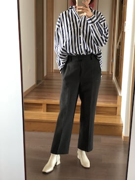 「アイテム（スーツパンツ、グリーン系）」を使った、是阿金诶_(かな)さん（レディース・163cm）の秋コーディネート