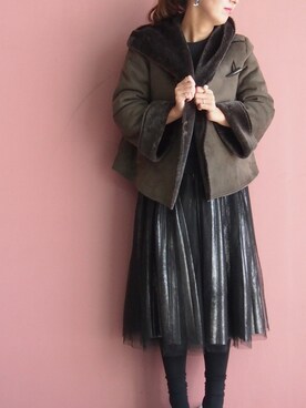 「piccin」｜「アイテム（ムートンコート）」を使った、PICCINさん（レディース・154cm）の冬コーディネート