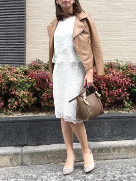 「piccin」｜「アイテム（ライダースジャケット）」を使った、PICCINさん（レディース・154cm）の冬コーディネート