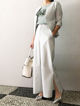 「piccin」｜「アイテム（ノーカラージャケット）」を使った、PICCINさん（レディース・157cm）の春コーディネート