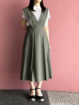 「カーキ×ホワイト」｜PICCINさん（レディース・157cm）の夏コーディネート