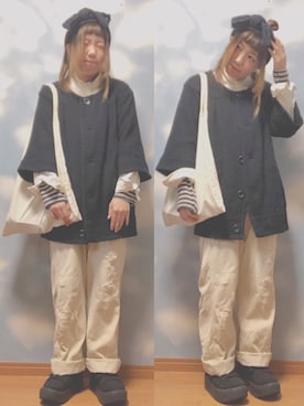 「カオリノモリ」｜「アイテム（サロペット/オーバーオール）」を使った、moonちゃん。さん（レディース・154cm）の冬コーディネート
