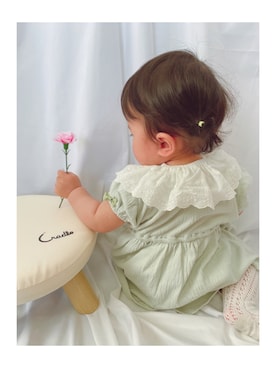 「アイテム（ロンパース、グリーン系）」を使った、kanata&yunonさん（キッズ・70cm）の春コーディネート