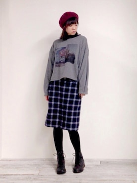 「179/WG（イチナナキュウダブルジー）のアイテム（ハンチング/ベレー帽）」を使った、moeさん（レディース・164cm）の冬コーディネート