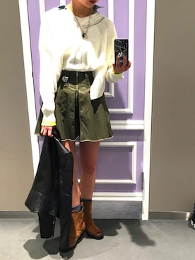 「ディーゼル」｜「アイテム（ライダースジャケット）」を使った、nabeさん（レディース・170cm）の冬コーディネート