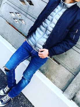 「ジーユー」｜「アイテム（MA-1）」を使った、Riku.Hさん（メンズ・177cm）の冬コーディネート