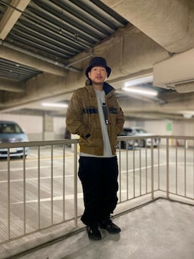 「新作」｜「アイテム（ミリタリージャケット）」を使った、松下晋弥さん（メンズ・168cm）の冬コーディネート