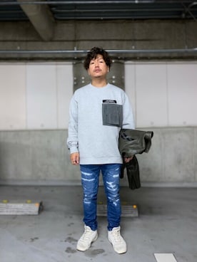 「新作」｜「アイテム（ライダースジャケット）」を使った、松下晋弥さん（メンズ・168cm）の冬コーディネート