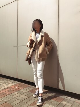 「niko and...（ニコアンド）のアイテム（ムートンコート）」を使った、ｊｙさん（レディース・163cm）の冬コーディネート