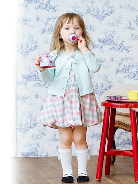 「＃カーディガン」｜「アイテム（ワンピース）」を使った、panpantutuさん（キッズ・95cm）の春コーディネート