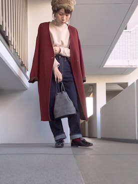 「ハイウエストストレートジーンズ」｜「アイテム（その他アウター）」を使った、hiiibarさん（レディース・157cm）の冬コーディネート