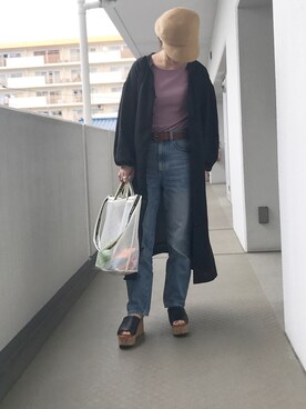 「リブT」｜「アイテム（その他アウター）」を使った、hiiibarさん（レディース・157cm）の春コーディネート
