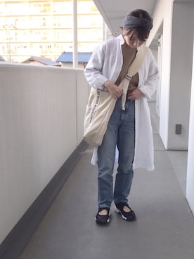 「ハイウエストストレートジーンズ」｜「アイテム（ワンピース/ドレス）」を使った、hiiibarさん（レディース・157cm）の春コーディネート