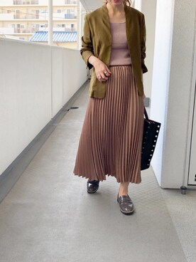 「秋のカフェオレコーデ」｜「アイテム（ノーカラージャケット）」を使った、hiiibarさん（レディース・157cm）の秋コーディネート