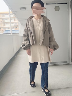 「reca（レカ）のゆったりラフな着心地◆超ビッグシルエットカットソー（Tシャツ/カットソー）」を使った、hiiibarさん（レディース・157cm）の秋コーディネート