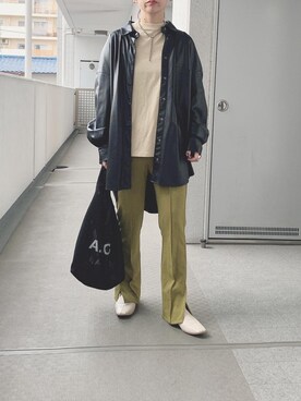 「reca（レカ）のゆったりラフな着心地◆超ビッグシルエットカットソー（Tシャツ/カットソー）」を使った、hiiibarさん（レディース・157cm）の秋コーディネート