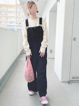 「春めきシューズ」｜「アイテム（オールインワン・サロペット）」を使った、hiiibarさん（レディース・157cm）の春コーディネート