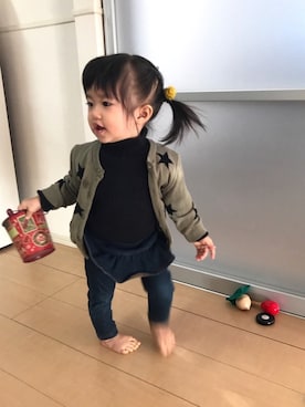 「黒×デニム」｜「アイテム（その他）」を使った、AO❤︎さん（キッズ・70cm）の冬コーディネート