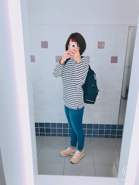 「無印良品（ムジルシリョウヒン）のアイテム（Tシャツ/カットソー、ホワイト系）」を使った、Konoさん（レディース・166cm）の春コーディネート