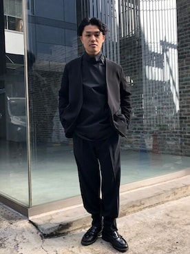 「アイテム（ノーカラージャケット）」を使った、かいとの日常さん（メンズ・170cm）の冬コーディネート