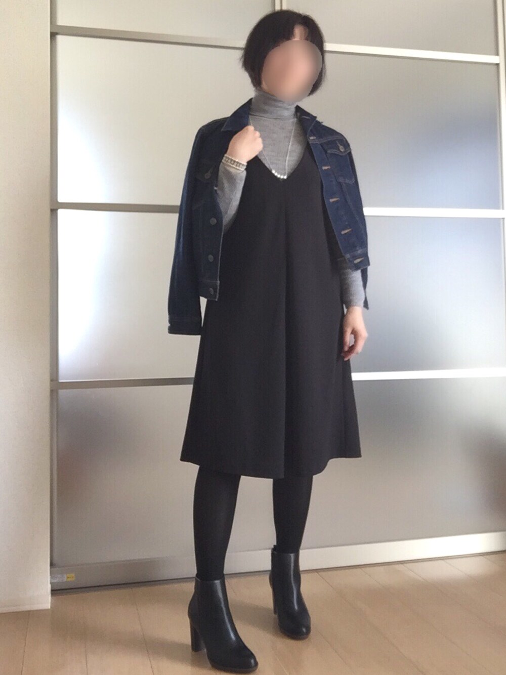 「GU、UNIQLO、ユニクロ、ワンピース、NICECLAUP、RANDA」｜「NICE CLAUPのアイテム（ワンピース、ブラック系）」を使った、maiさん（レディース・164cm）の春コーディネートの1枚目の写真