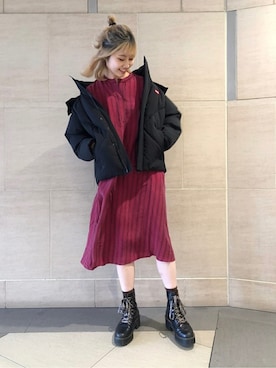 「MILKFED.」｜「アイテム（ナイロンジャケット）」を使った、MILKFED. HEAD OFFICEさん（レディース・170cm）の冬コーディネート