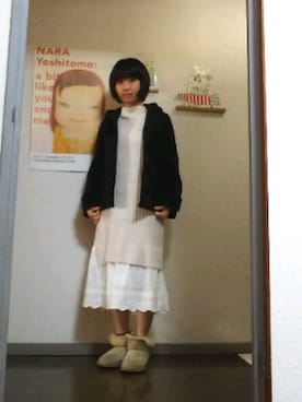 「白スカート」｜「アイテム（ダッフルコート）」を使った、can*さん（レディース・155cm）の冬コーディネート