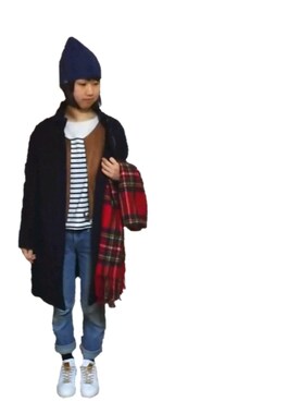 「アイテム（ニットキャップ/ビーニー、ブルー系）」を使った、can*さん（レディース・155cm）の冬コーディネート