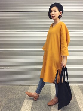 「chic」｜「アイテム（シャツワンピース）」を使った、Cathy Changさん（レディース・156cm）の秋コーディネート