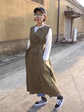 「carhartt」｜「アイテム（ワンピース/ドレス）」を使った、Cathy Changさん（レディース・156cm）の春コーディネート