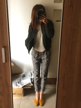 「グレンチェック」｜「アイテム（MA-1）」を使った、はらぺこあおむしさん（レディース・157cm）の冬コーディネート
