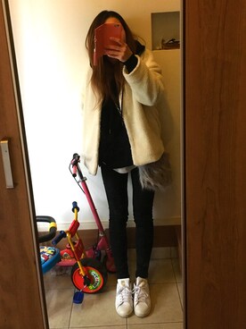 「スキニー」｜「アイテム（ノーカラージャケット）」を使った、はらぺこあおむしさん（レディース・157cm）の冬コーディネート