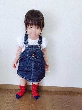 「MIKI HOUSE（ミキハウス）のアイテム（ジャンパースカート）」を使った、sさん（キッズ・70cm）の秋コーディネート