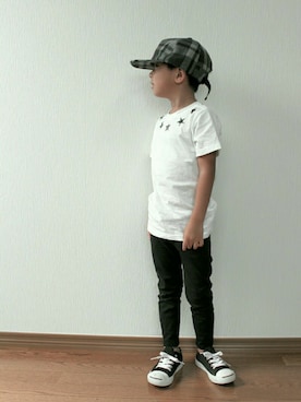 「KRIFF MAYER（クリフメイヤー）のアイテム（キャップ）」を使った、royさん（キッズ・110cm）の秋コーディネート