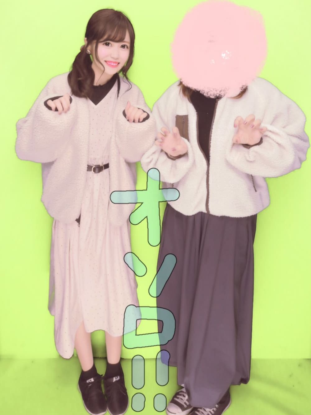 「超特急、おそろコーデ、ボアブルゾン、ワンピース」｜「w closetのアイテム（ニット/セーター、ブラック系）」を使った、あっこり❁さん（レディース・164cm）の冬コーディネートの1枚目の写真