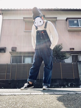 「ディッキーズ(Dickies)」｜「アイテム（サロペット/オーバーオール）」を使った、カバさん（メンズ・182cm）の春コーディネート