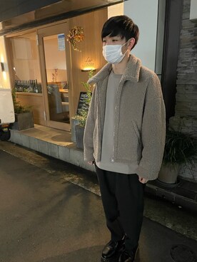 「LIDNM（リドム）のOVERSIZED BOA OUTER（ブルゾン）」を使った、たかひろさん（メンズ・167cm）の冬コーディネート