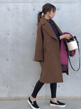 「ブラウンコーデ」｜「アイテム（ピーコート）」を使った、STYLEDOORさん（レディース・164cm）の冬コーディネート