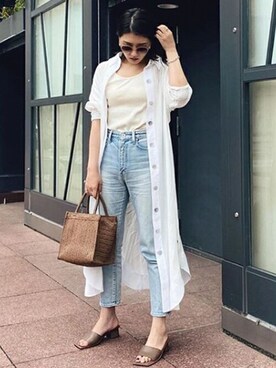 「#オトナカジュアル」｜「アイテム（シャツワンピース）」を使った、STYLEDOORさん（レディース・163cm）の夏コーディネート
