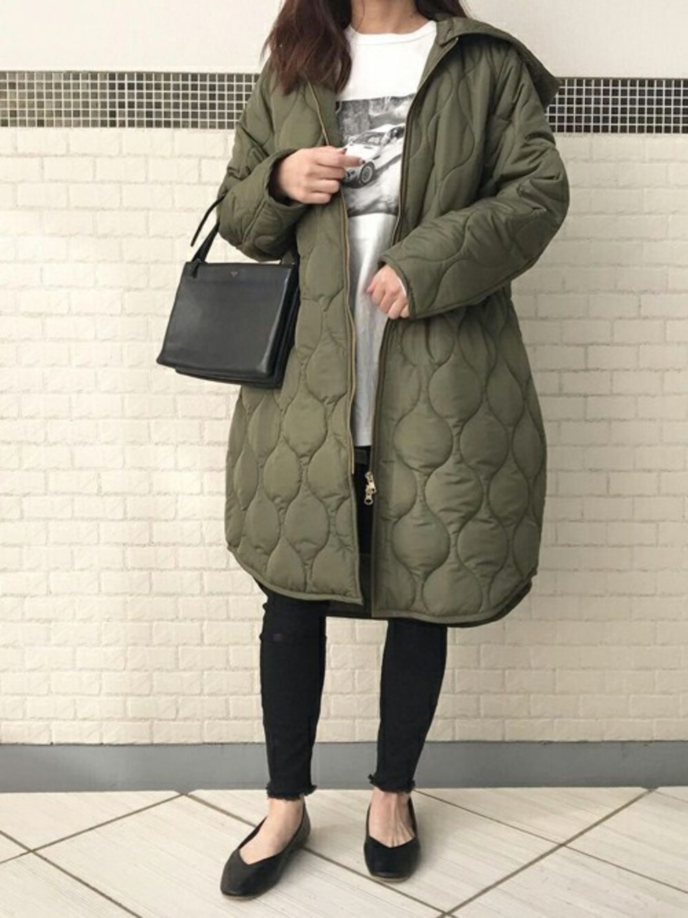 「キルティング、きれいめコーディネート、3way、フードコート、ootd、オトナカジュアル、オトナ女子、エマテイラー、Emmataylor、stylebar」｜「Emma Taylorの3wayキルティングフードコート（その他アウター、グリーン系）」を使った、STYLEDOORさん（レディース・156cm）の秋コーディネートの1枚目の写真