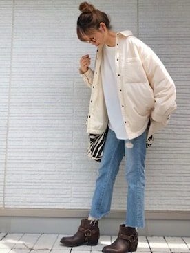 「ビッグシャツ」｜「アイテム（ジャケット/アウター）」を使った、STYLEDOORさん（レディース・162cm）の秋コーディネート